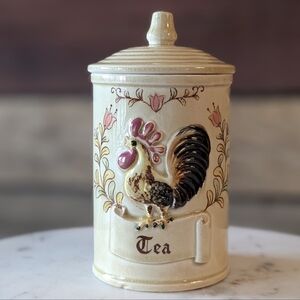 Vintage Ceramic Tea Canister with Rooster Design, Made in Japan